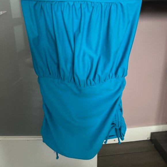 Blue Ruched Off-Shoulder Swim Cover-Up / Long Tankini Top โ Size Small - Picture 2 of 6